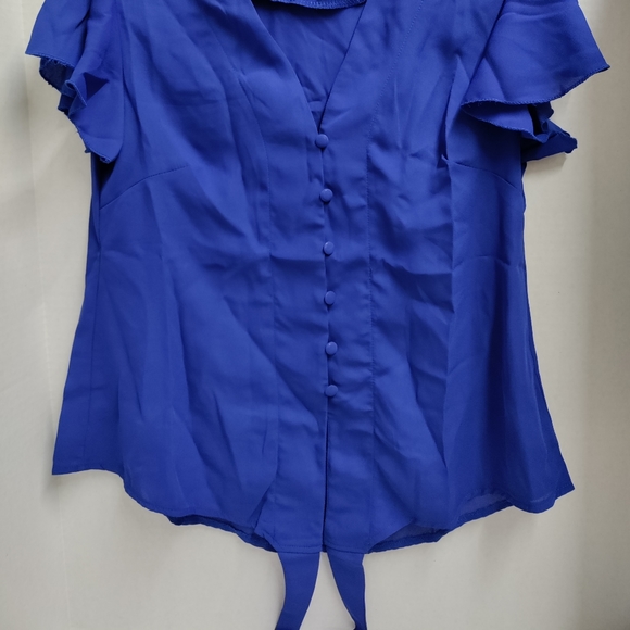 Kaei & Shi Flutter Sleeve Tops for Women, Chiffon V Neck, Color Blue, Size M - Picture 2 of 5